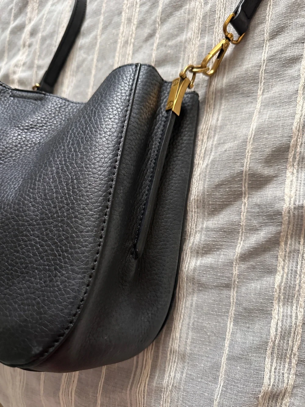 Antonio Melani Black Pebbled Leather Braided Handle Hobo Crossbody Bag